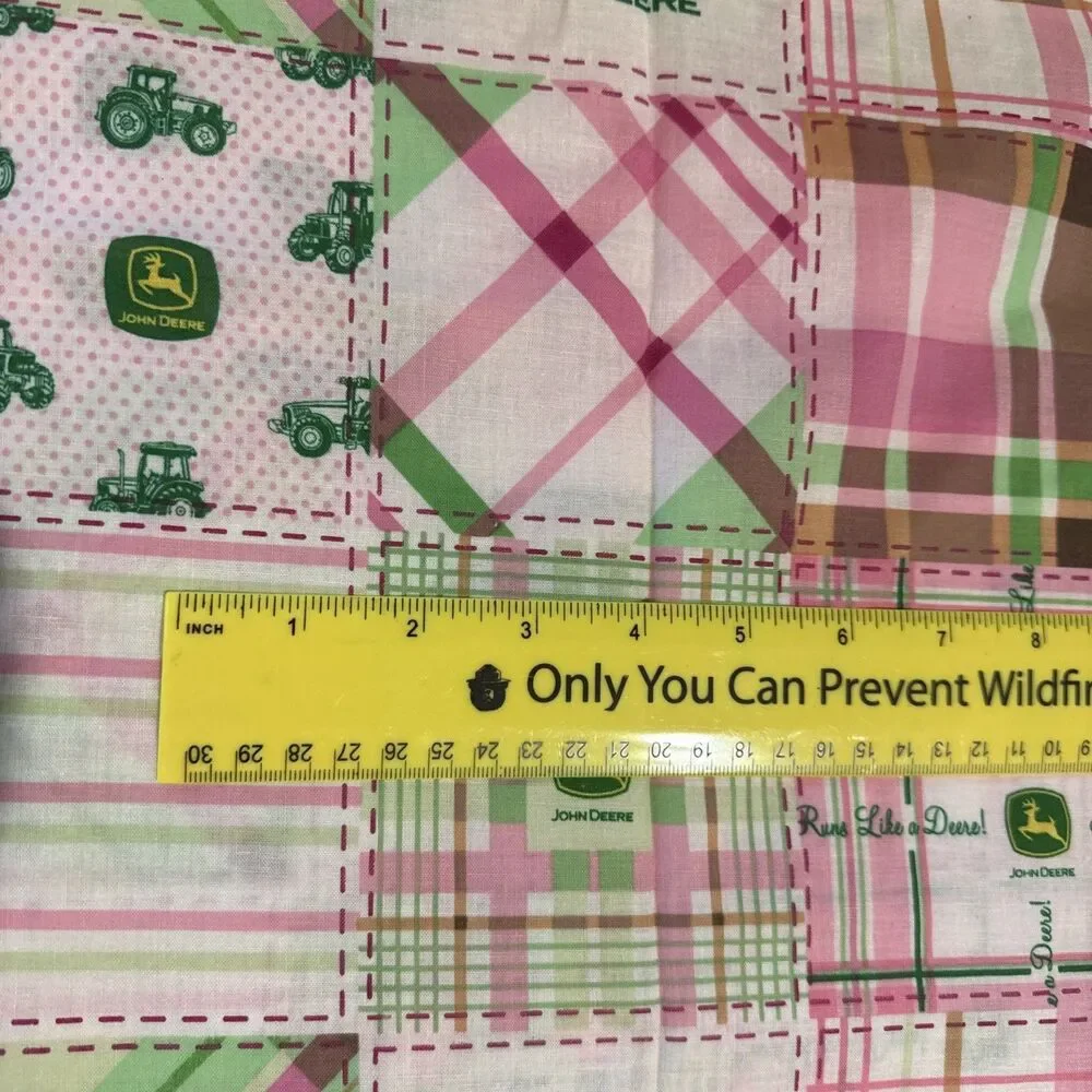 Pink & Green John Deere Madras Plaid Cotton Fabric 45